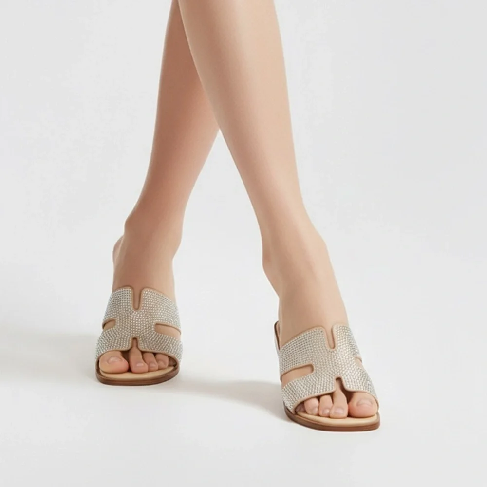 Glamorous Rhinestone Slide Sandals